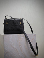 YSL 25S MINI MANHATTAN 19 IN BLACK SHINY CROCODILE CALFSKIN GOLD HARDWARE