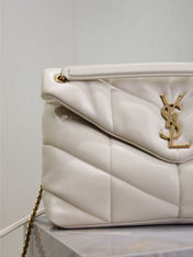 YSL 25S LOULOU PUFFER GM 35 IN BLANC VINTAGE CALFSKIN GOLD HARDWRE