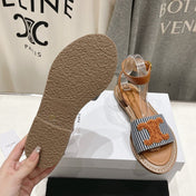 LYMPIA SANDAL IN TRIOMPHE MACCRAMÉ COTTON & CALFSKIN BRONZE BROWN/NAVY