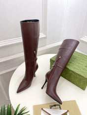SIGNORIA KNEE BOOTS 10.5CM IN WALNUT BROWN CALFSKIN