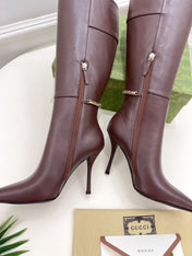 SIGNORIA KNEE BOOTS 10.5CM IN WALNUT BROWN CALFSKIN