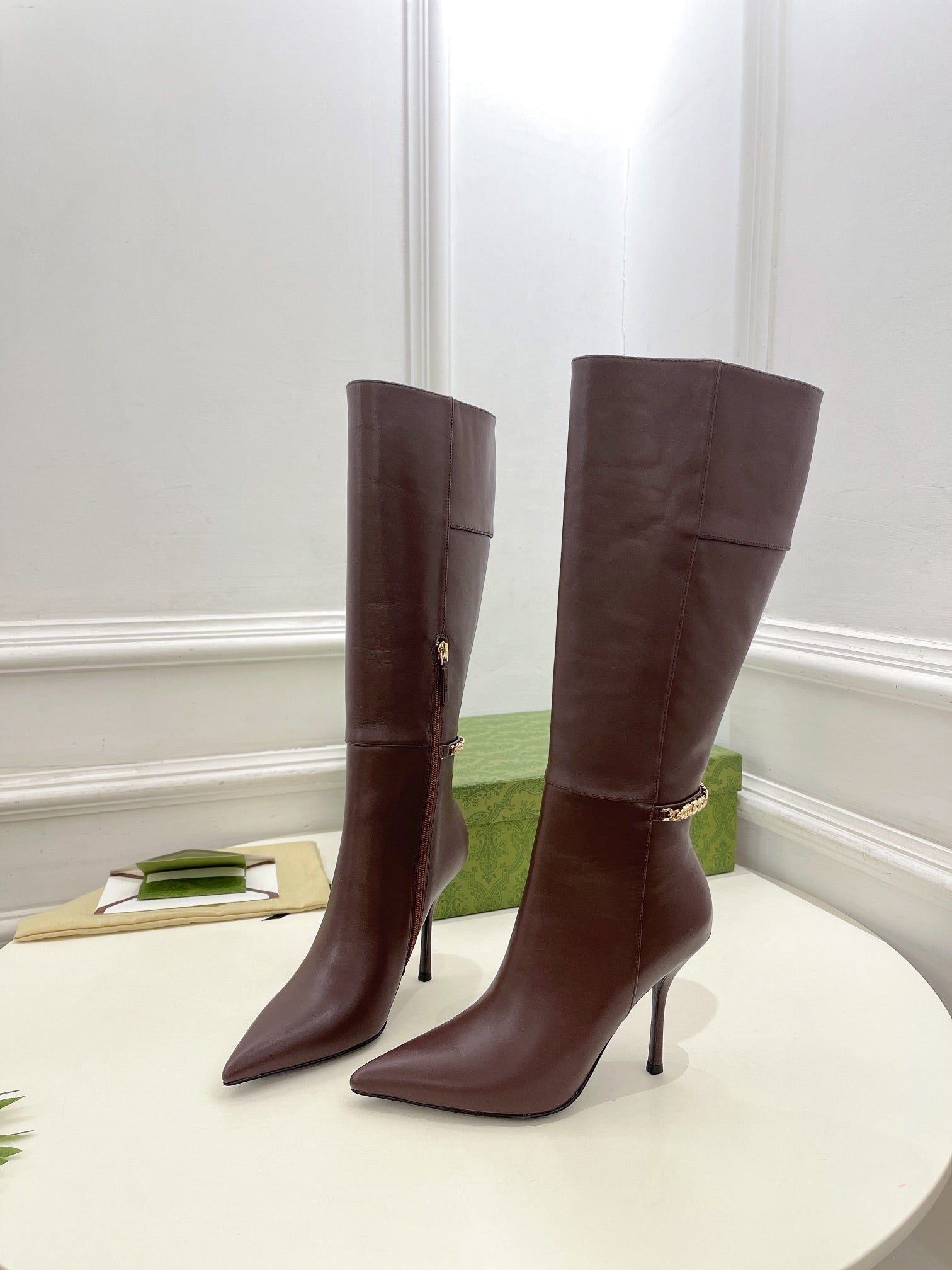 SIGNORIA KNEE BOOTS 10.5CM IN WALNUT BROWN CALFSKIN