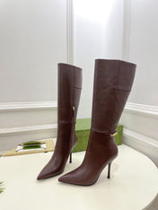 SIGNORIA KNEE BOOTS 10.5CM IN WALNUT BROWN CALFSKIN