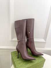 SIGNORIA KNEE BOOTS 10.5CM IN WALNUT BROWN CALFSKIN