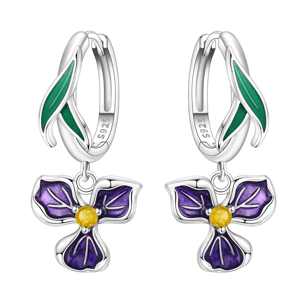 Purple Iris Flower Earring Key Lock Earrings