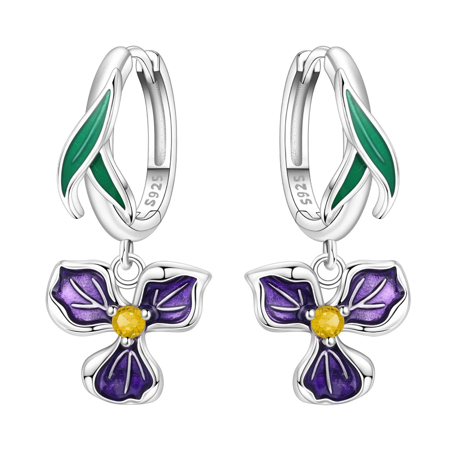 Purple Iris Flower Earring Key Lock Earrings