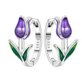 Purple Tulip Flowers Earrings