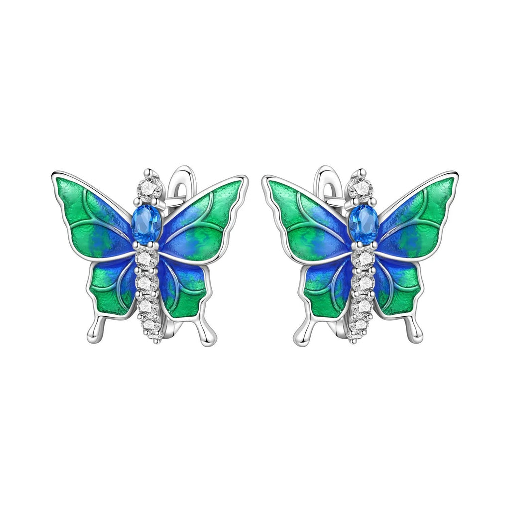 Blue Green Butterfly Insect Earrings