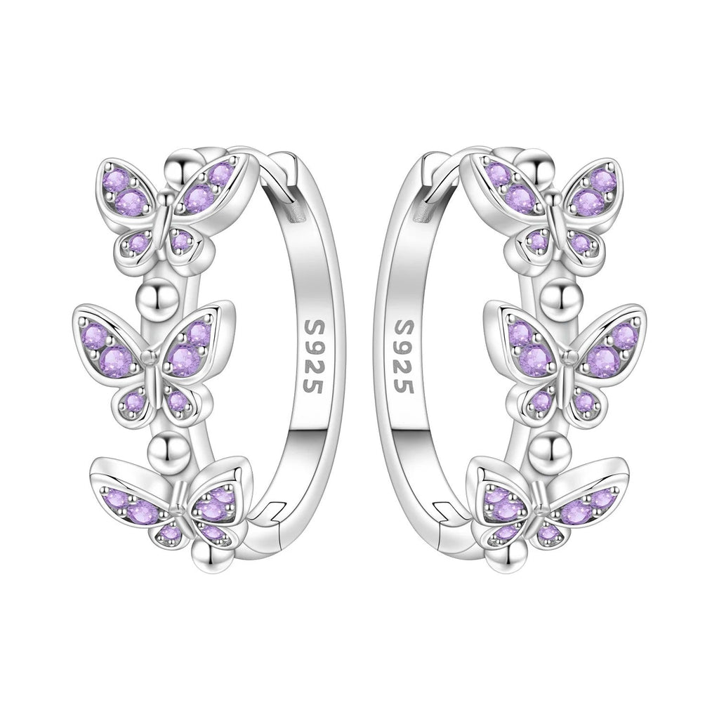 Purple Butterfly Insect Earrings