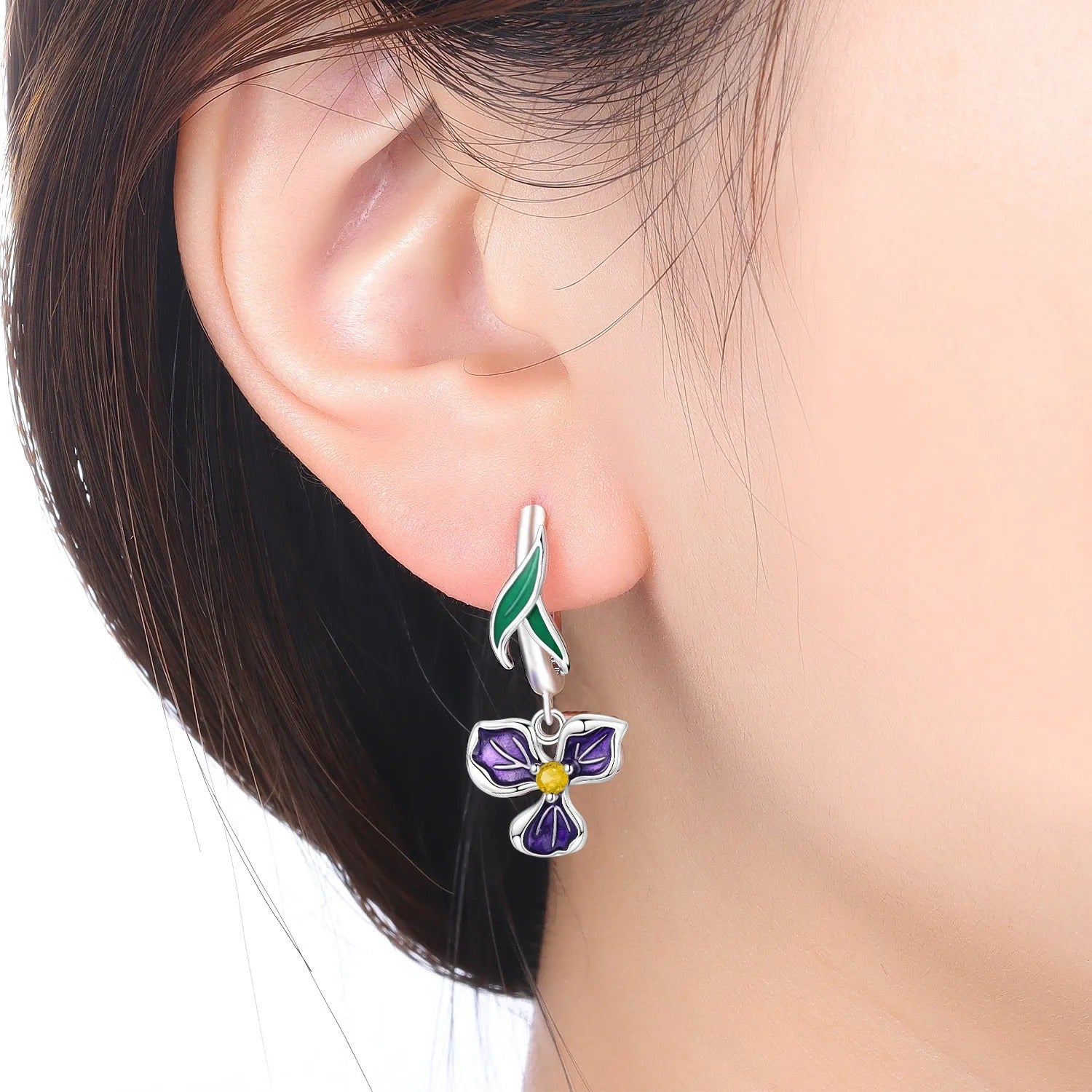 Purple Iris Flower Earring Key Lock Earrings