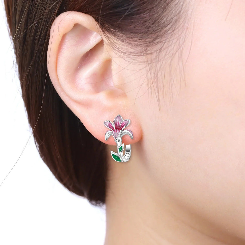 Pink Magnolia Flower Earrings Women