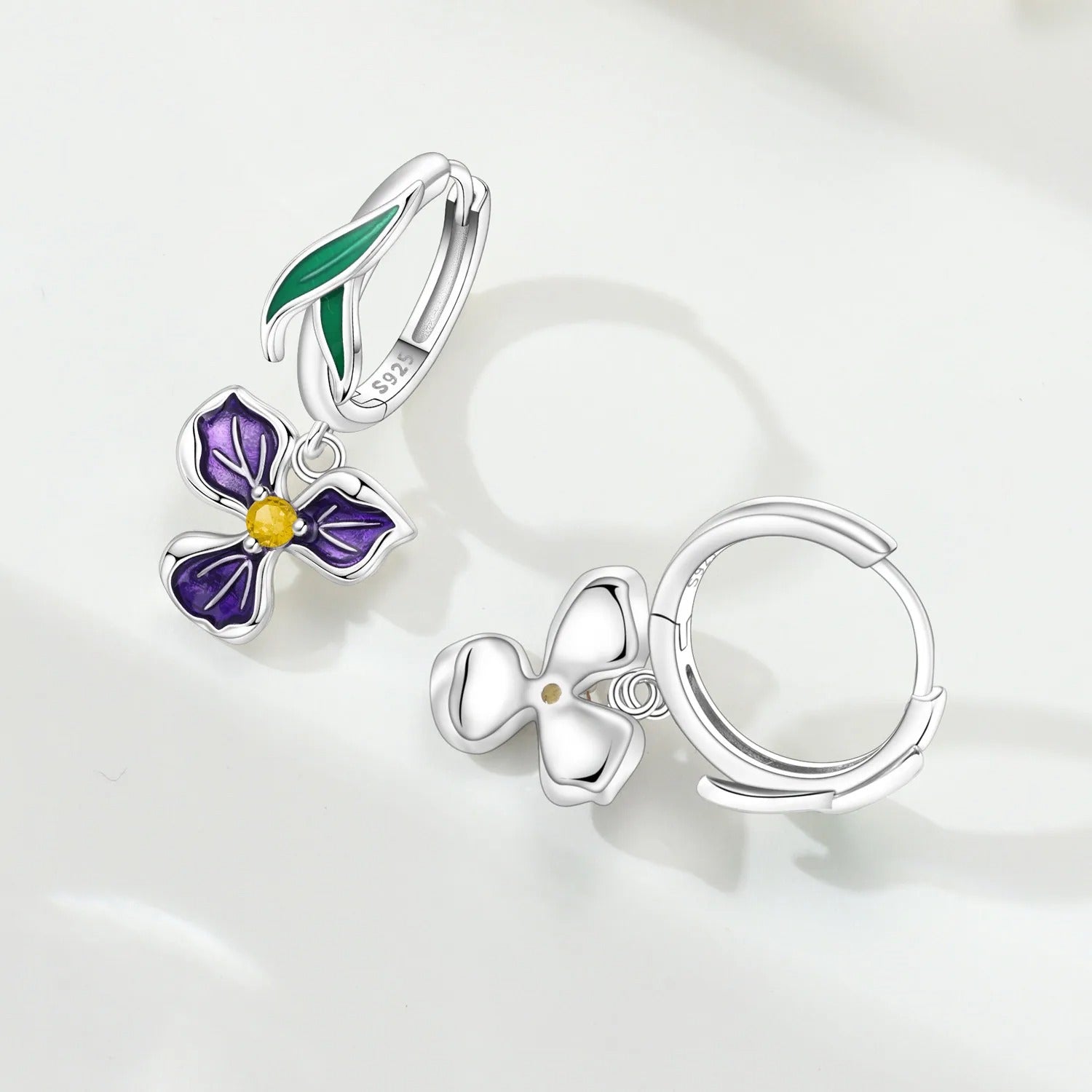 Purple Iris Flower Earring Key Lock Earrings