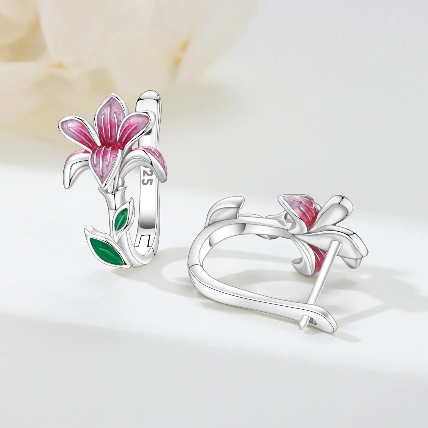 Pink Magnolia Flower Earrings Women