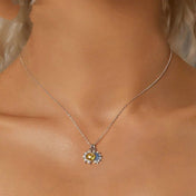 White Gold Plated Sun and Moon Necklace