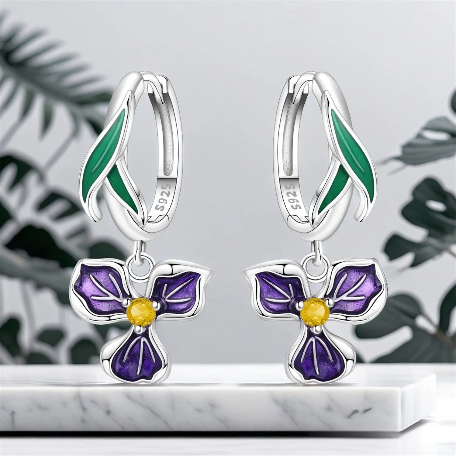 Purple Iris Flower Earring Key Lock Earrings