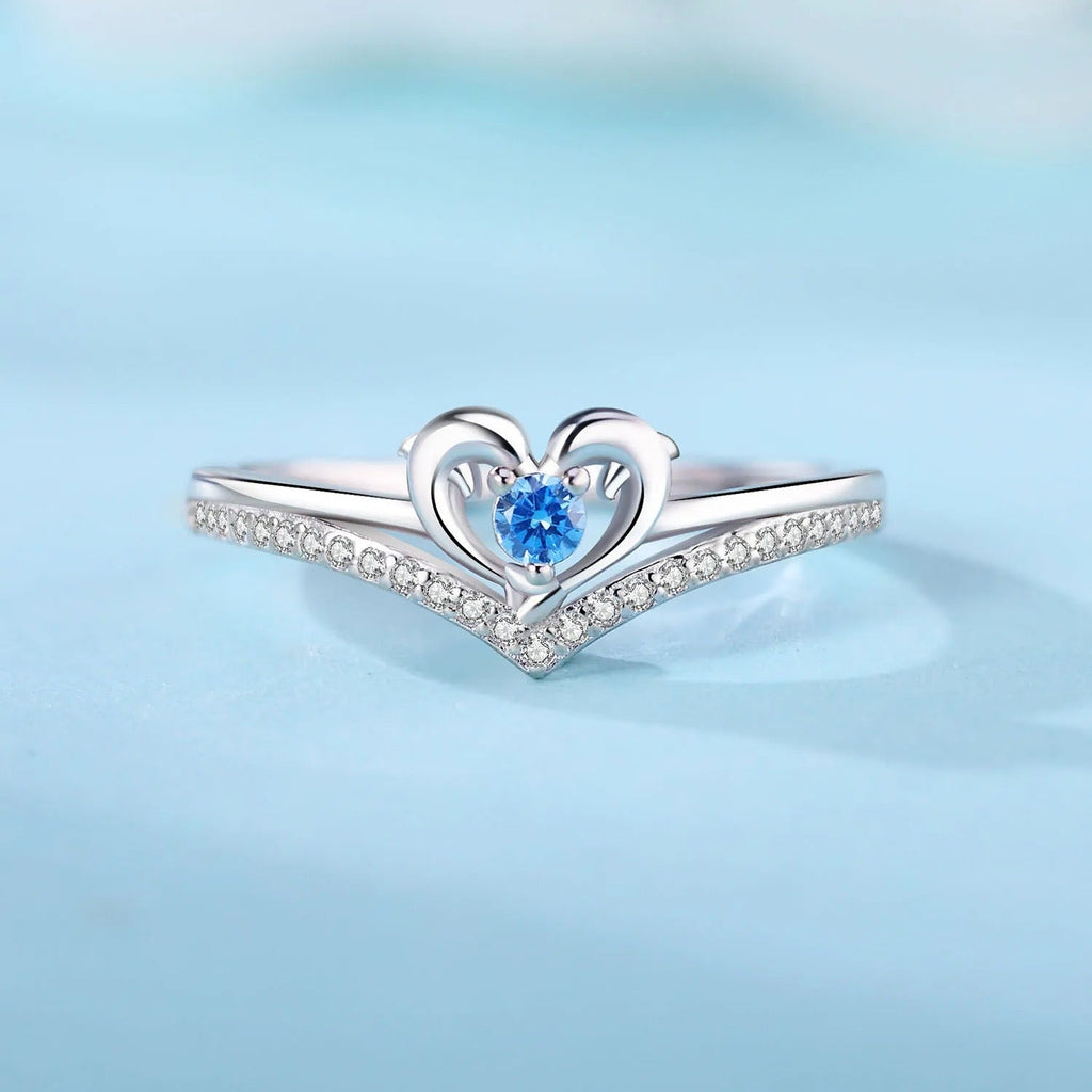 Heart Dolphin Blue Zircon Opening Ring