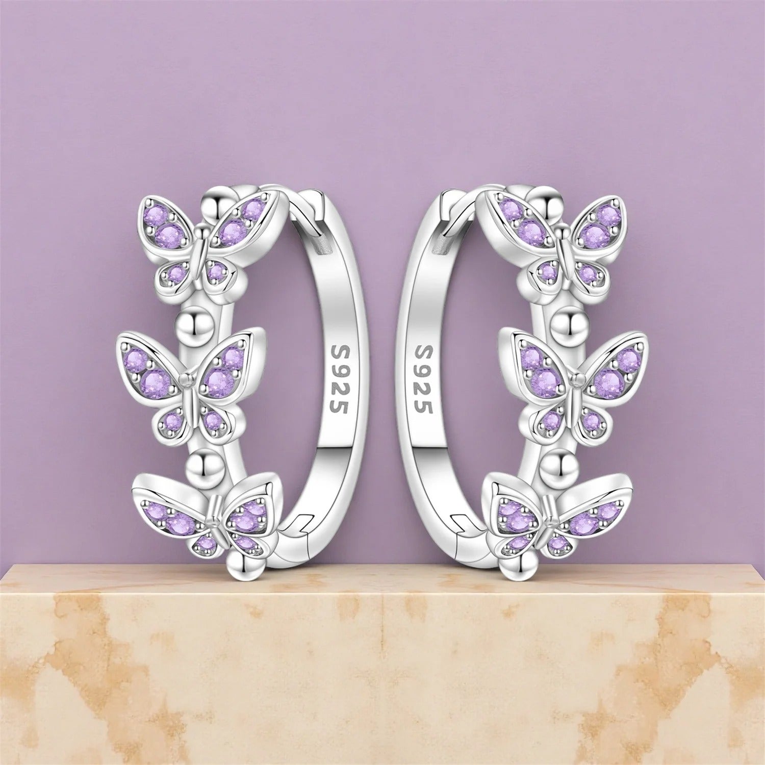 Purple Butterfly Insect Earrings