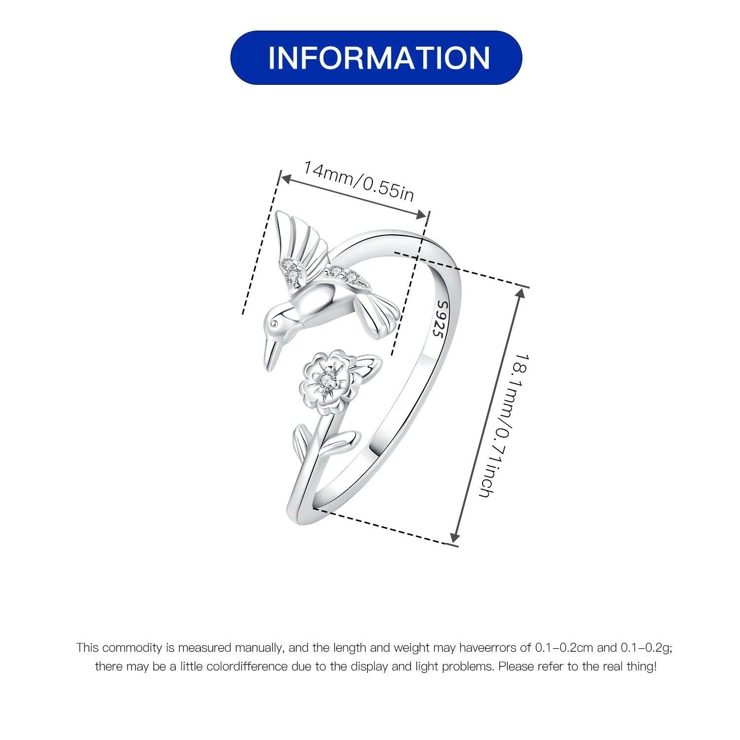 Bird Picking Flower Honey Opening Ring