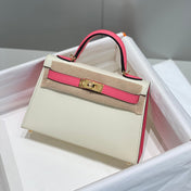 HM KELLY MINI 20 WHITE PINK EPSOM GOLD HARDWARE